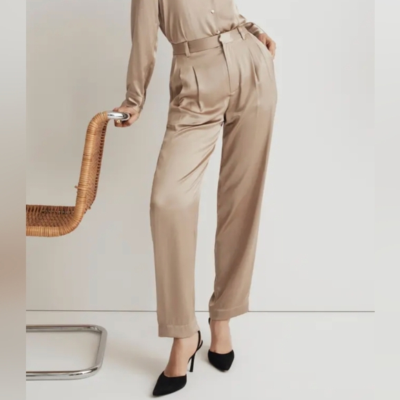 Madewell The Taper Turner Satin Pants in Matchstick Tan Size 8 NWT - Picture 1 of 7